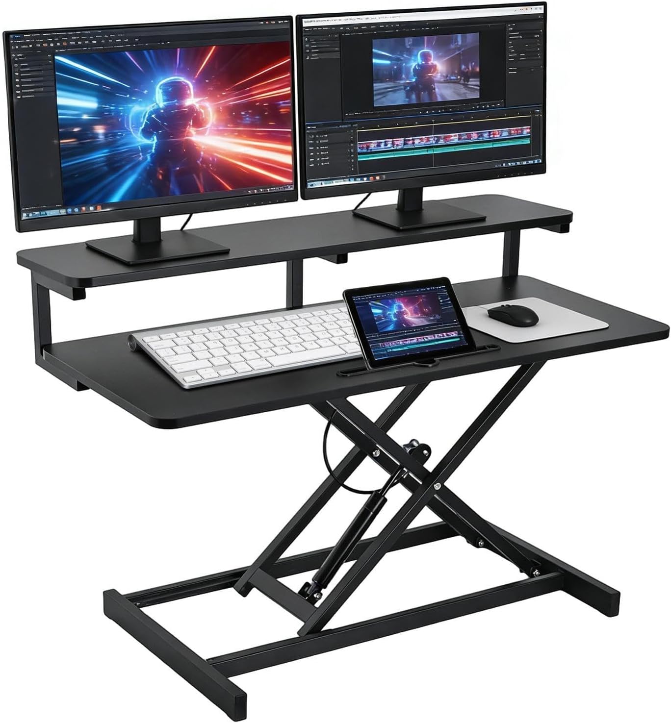 Standing Desk Converter 37 Inch, Height Adjustable Sit Stand Desk Riser with Keyboard Tray, Manual Pneumatic Spring Laptop Workstation for Home Office School, Black