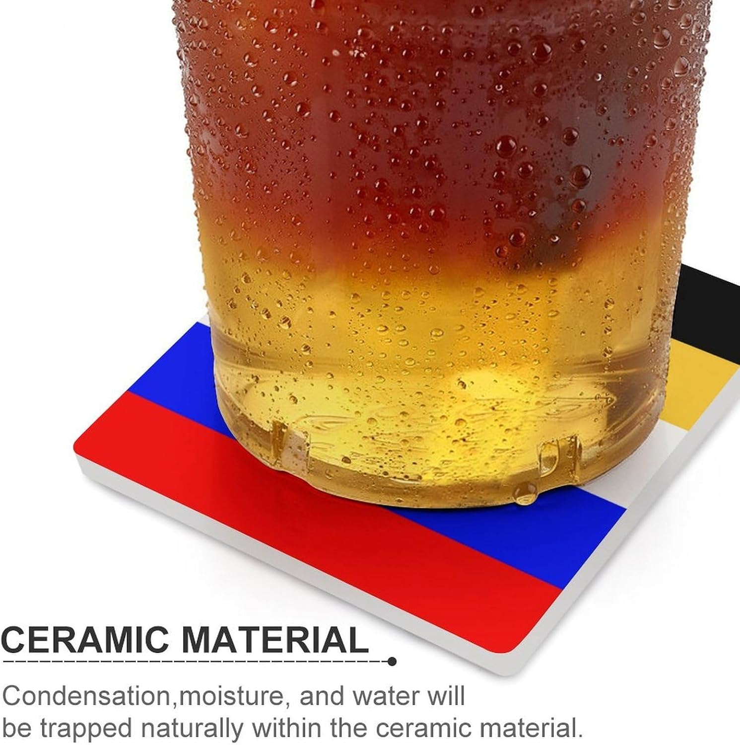 Flag of Russia Funny Ceramic Coasters for Drinks Absorbent Cup Holder Tabletop Protector with Cork Base