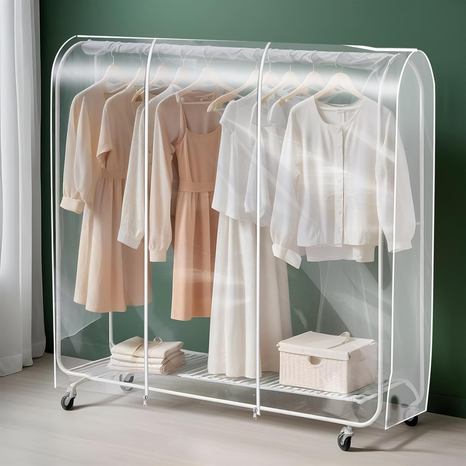 Clear Clothes Rack Cover 6Ft Garment Rack Cover Transparent Clothing Rack Cover With 2 Durable Zipper Waterproof Protector for Garment Rack (50"L x 20"W x 60"H, Rack Not Included)