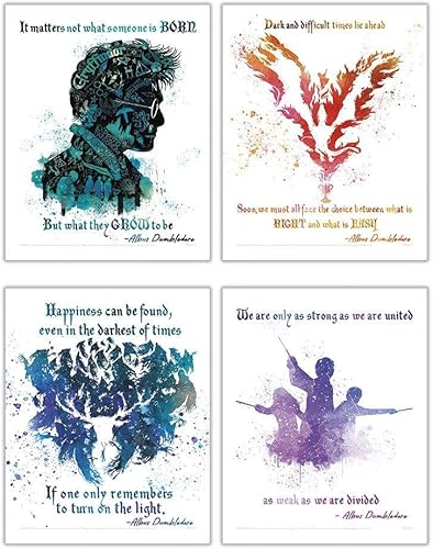 TRENDYPRINT Harry Potter - Dumbledore Quotes - Juego de cuatro obras de arte de pared de 8 x 10 pulgadas, ideal para regalar o coleccionar