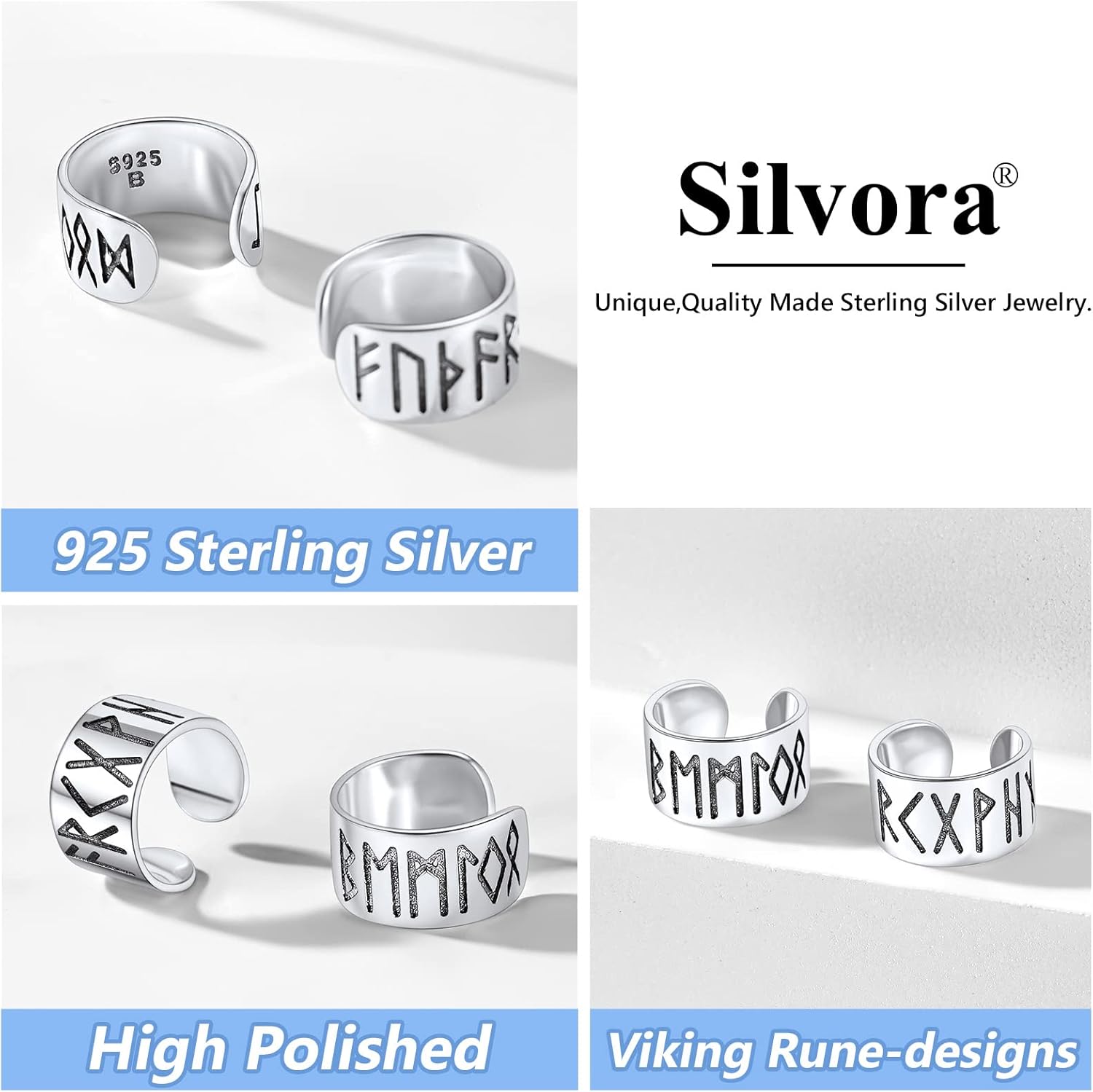 Cuff Earrings for Women Sterling Silver Norse Viking Rune Jewelry Tiny Adjustable Ear Cuffs for Male