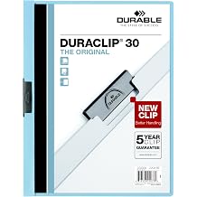 Durable Report Cover with DURACLIP - Letter-Size 8.5" x 11" Inches - Holds Up to 30 Pages - Clear Cover with Dark Blue Border - Box of 25