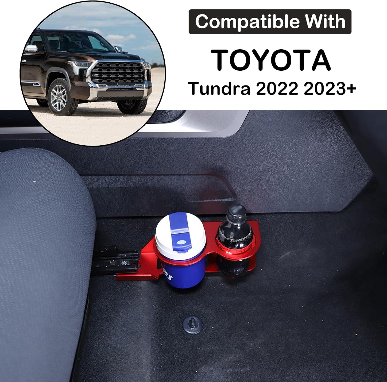 Car Passenger Seat Cup Holder Expander Organizer Compatible with Toyota Tundra 2022-2023 Car Aluminum Passenger Seat Dual Cup Holder Insert Expander Drink Water Tea Bottle Holder Removable Accessories
