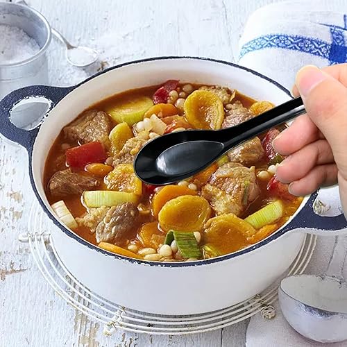 Miniatura 6 de Honbay 60 cucharas de sopa de plástico desechables, cuchara blanca translúcida, cucharas de sopa asiáticas para natillas de huevo, pudín, avena,