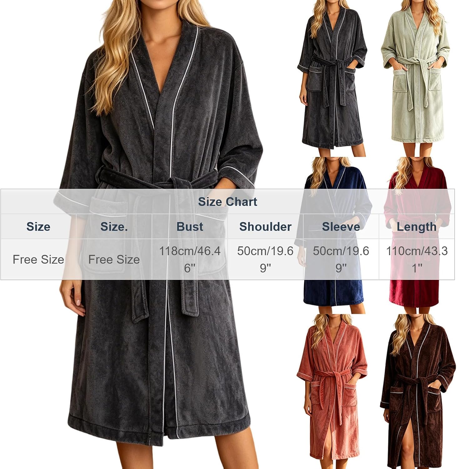 Plush Towel Robe for Women Robe Terry Cloth Bathrobe Fall Winter Sleepwear