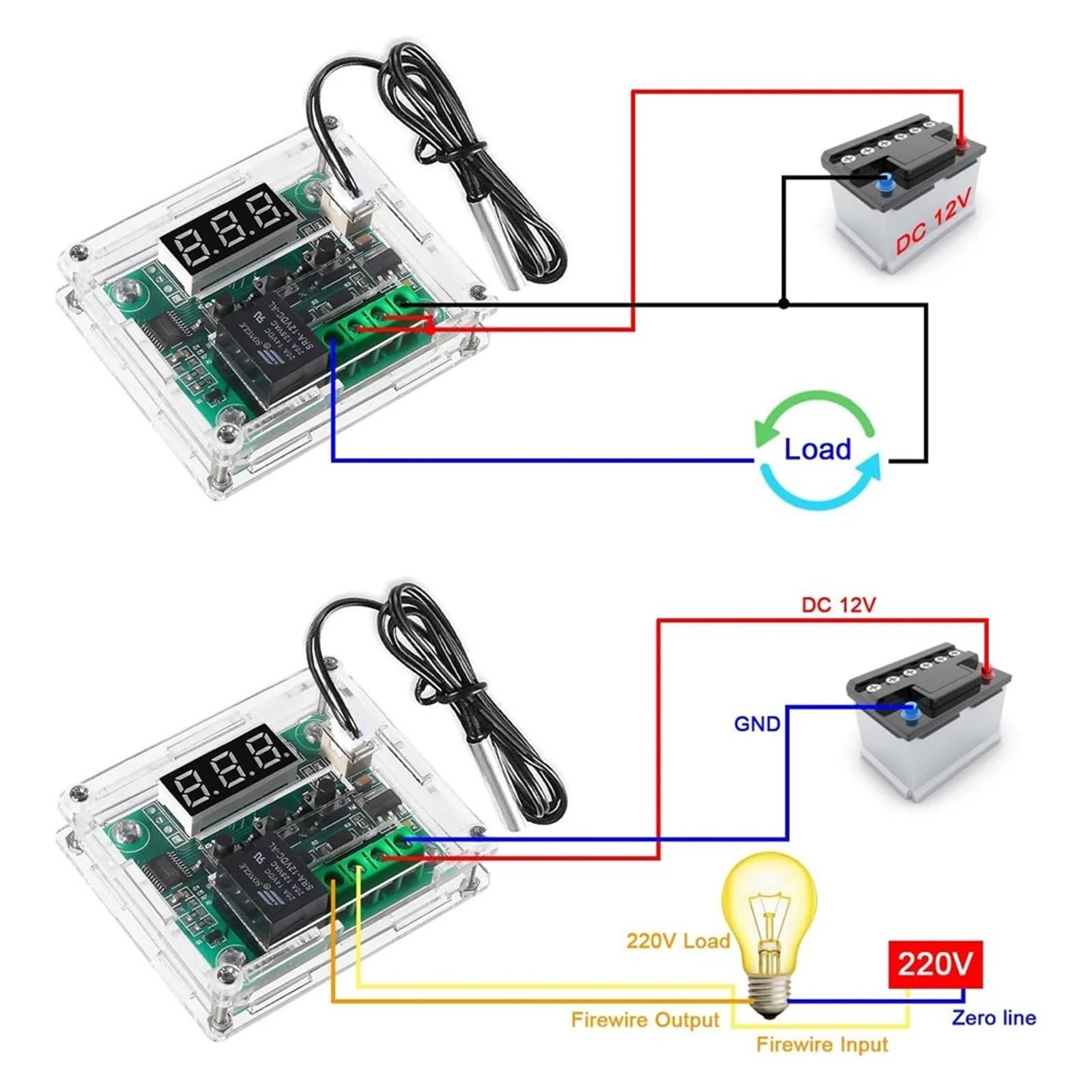 2 unidades XH-W1209 termostato digital -50 ~ 110 ℃ 12 V controlador de temperatura módulos con funda y muestra