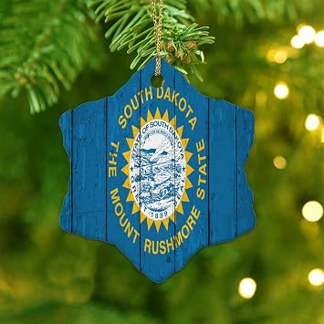 South Dakota Christmas Ornaments US American State Flag USA Hanging Ornaments Holiday Decoration Rustic Ceramic Double Sided Ornament Pendant for Family Birthday New Year Home