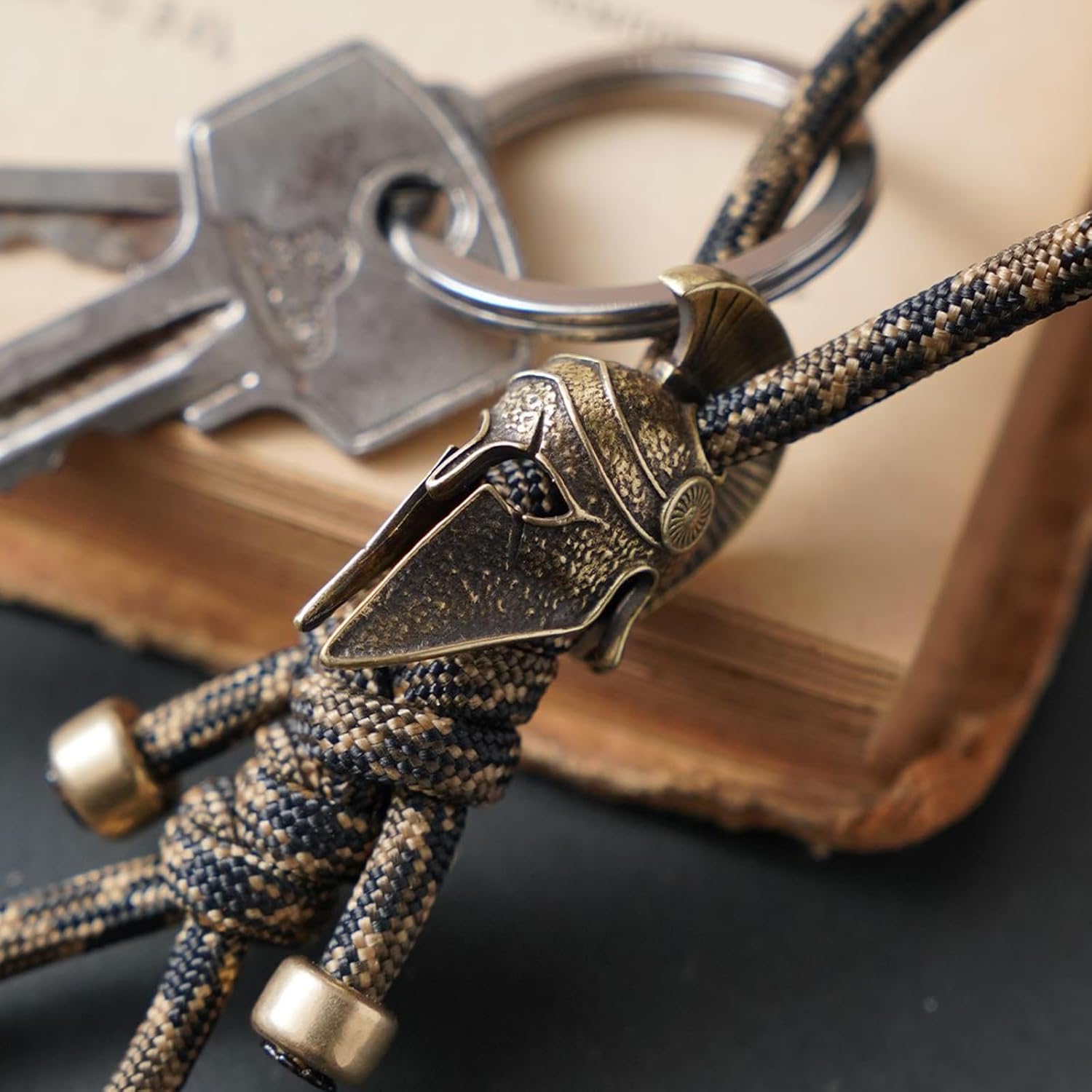 3 Pcs Vintage Spartan Warrior Helmet Knife Lanyard with Brass Beads, Woven Paracord Lanyard for Tactical EDC Accessory