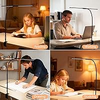 Vista 7 de Dual-Head LED Desk Lamp for Office Home, Adjustable Flexible Eye-Caring Desk Light, 5 Modes 10 Brightness Adjustment, USB Adapter Desk Lamp with