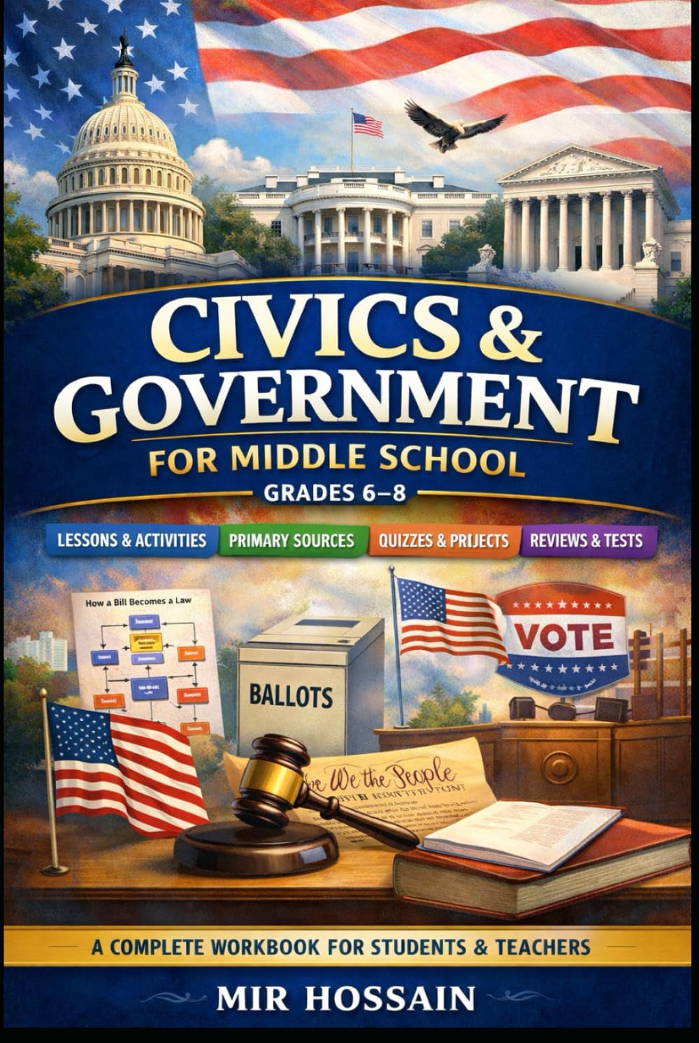 CIVICS & GOVERNMENT FOR MIDDLE SCHOOL Grades 6–8 A Complete Workbook for Students: Short Lessons • Visuals • Guided Notes • Primary Sources Mini-Projects • Quizzes • Cum