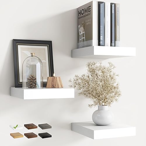 Miniatura 28 de Estantes flotantes para pared con soportes invisibles, estantes de madera de ingeniería montados en la pared con grano de madera para sala de estar,