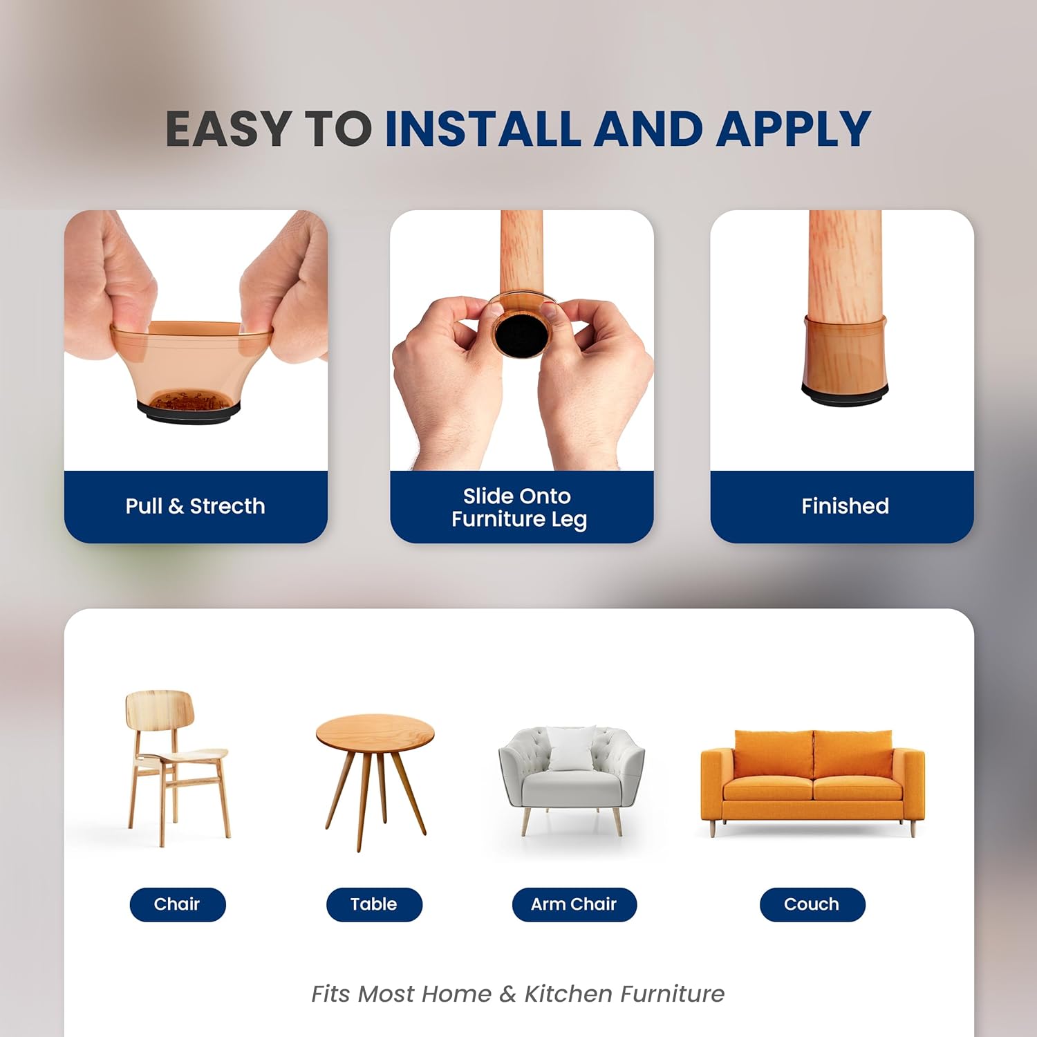 Serenelife Chair Leg Floor Protectors - 24 Rubber Furniture Leg Covers & End Caps for Hardwood Floors - Anti-Slip & Scratch Protect Floors - Fits Furniture & Chair Legs 1.05 in - 1.5 in - Brown