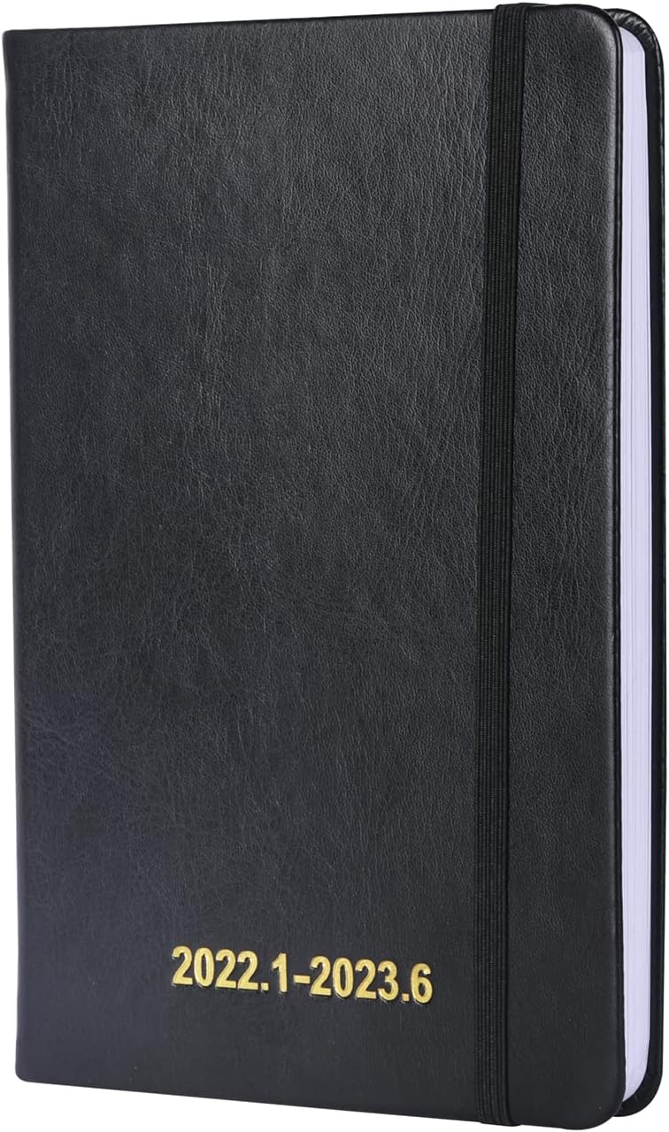 Faux Leather Planner Weekly Monthly Yearly Planner For Academic Journal Organizer Notebook 5.2 x 7.5 inch ( Black)