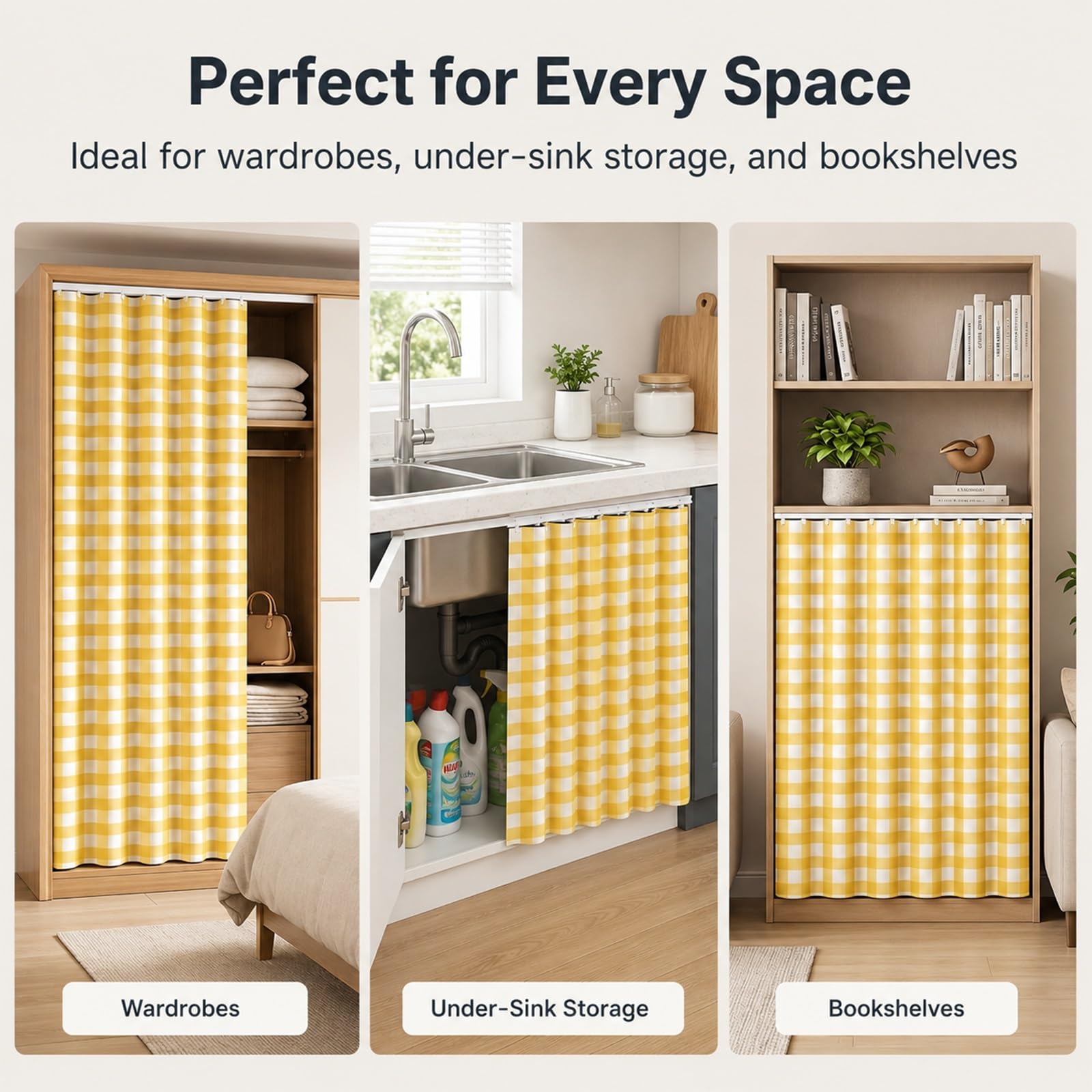 Rideau d'armoire de cuisine autocollant anti-poussière avec rail coulissant