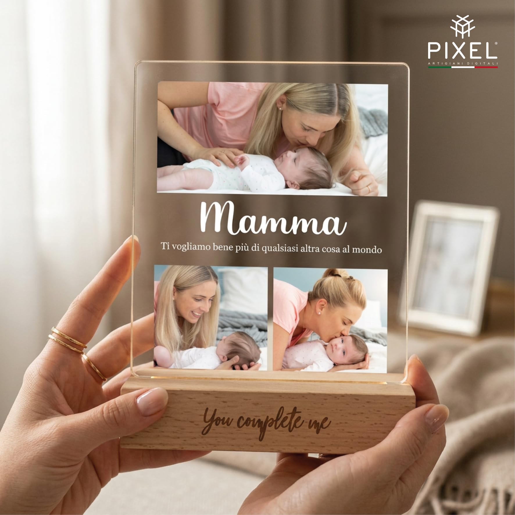 Lampada personalizzata con foto per Festa del Papà e Festa della Mamma – Regalo personalizzato originale con luce LED - cornice fotografica - idee regalo Nonni - Idea regalo Natale