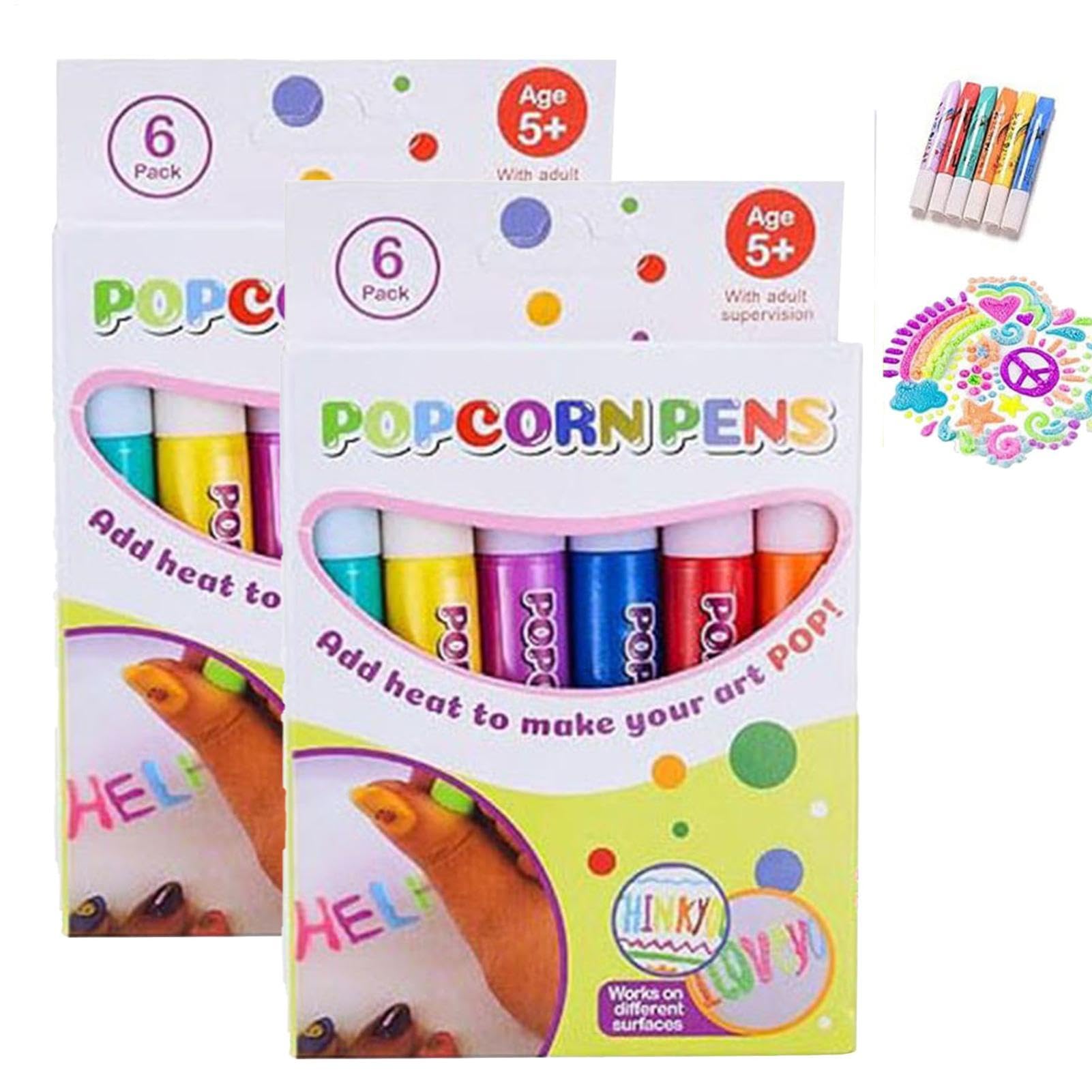 2set Bubble Magic Puffys Pens, 3D Bubble Pop Corn Drawing Pens, 6 Color