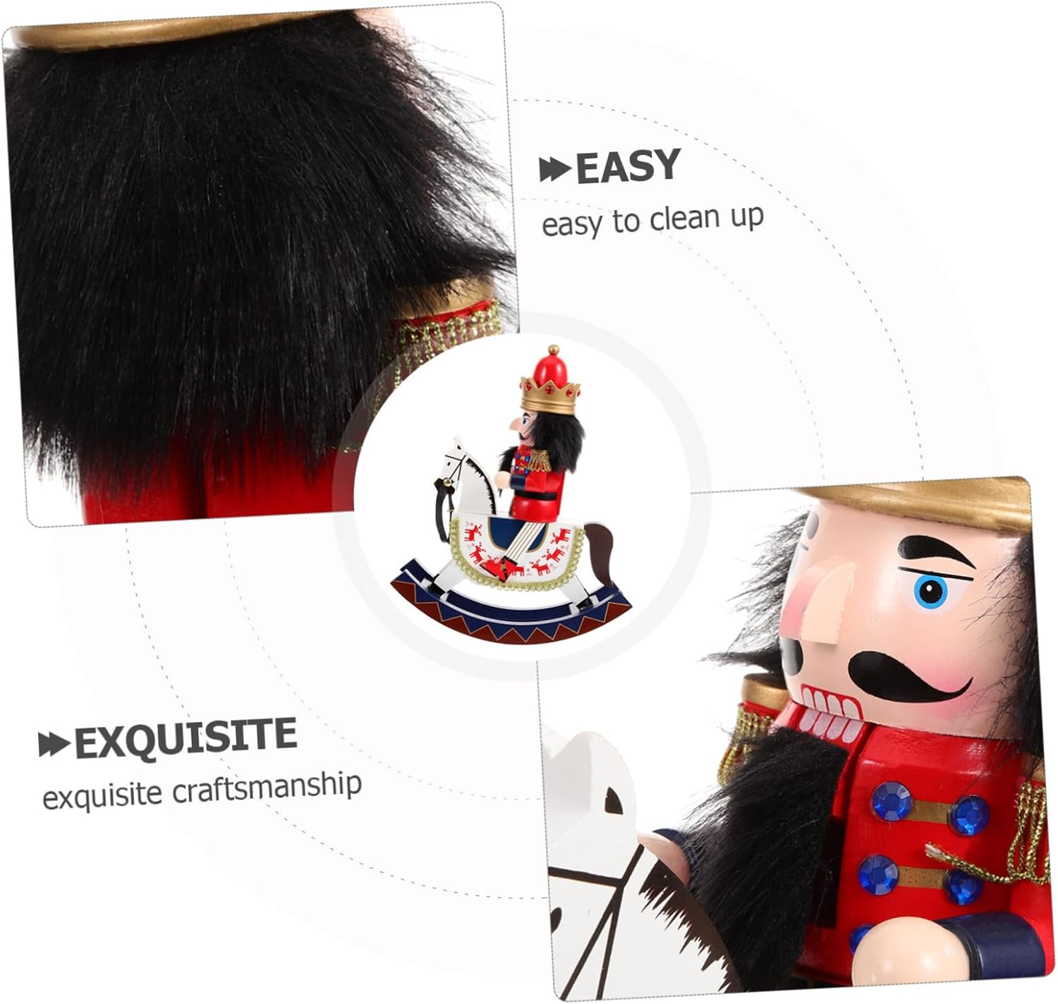 Wooden Nutcracker with Horse Festive Christmas Decor Traditional Nutcracker Soldier Puppet for Desktop Cabinet Display Holiday Collectible Craft