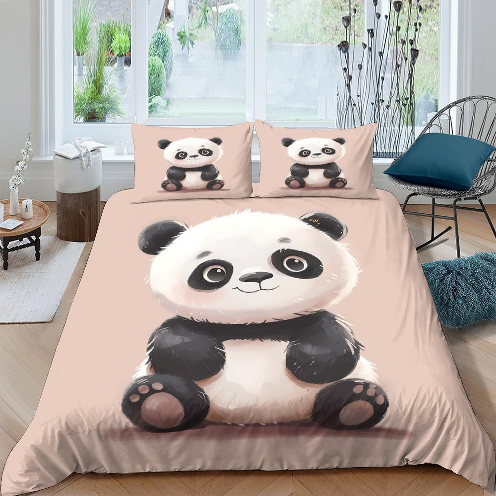 Housse de couette panda 140x200 cm avec taie d'oreiller en microfibre douce pour lit simple