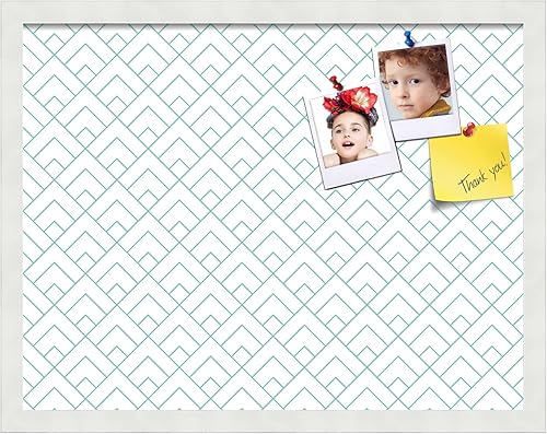 Miniatura 2 de PinPix Tablero de anuncios de corcho de 22 x 17 pulgadas. Este tablero decorativo enmarcado viene con un moderno diseño blanco aguamarina y marco