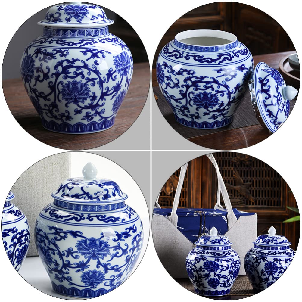 zuccheriera, Barattolo da tè in ceramica, barattolo in porcellana bianca blu: contenitore cucina in di sfuso in classica cinese(Wit)