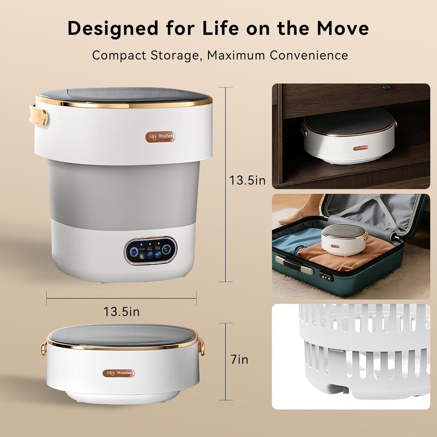 Portable Foldable Washing Machine, Mini Washer for Deep Cleaning, Ideal for Underwear Baby Clothes, Compact for Apartment Dorm Hotel 20L Grayish White