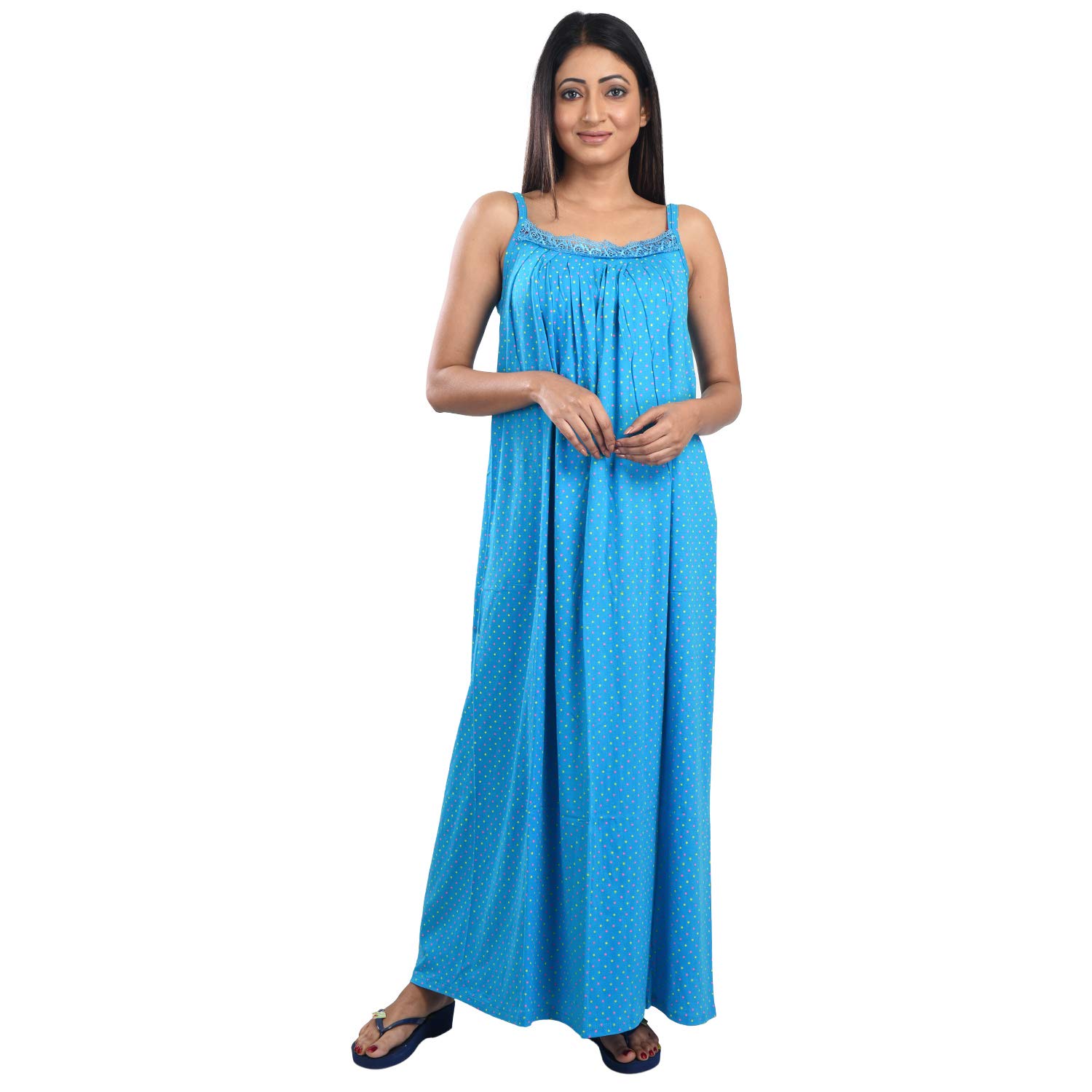 Pure Cotton Made Solid Square Neck Sleeveless Long Nighty For Women's-Pcw0000928-Light Blue-image-33