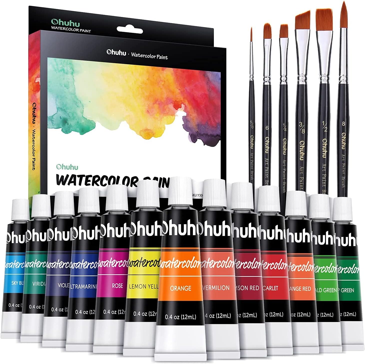 Ohuhu Watercolour Paint Set of 30, 24 Colours Watercolour Paint Tubes