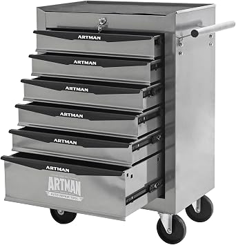 Iron-Top Rolling Tool Chest with Lockable Wheels and Side Handles, 7-Drawer Tool Storage Cabinet with Ball Bearing for Garage, Repair Shop, Required Assembly, Large Storage Capacity Iron, 6-Gray