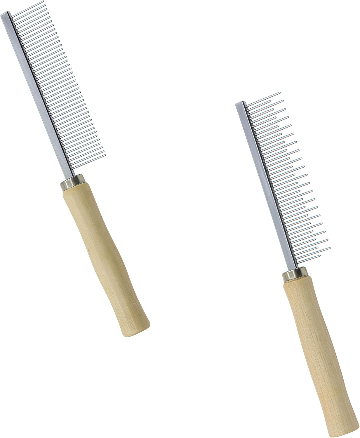 2 Pet Combs, Wooden Handle With Two Types of Teeth - Long and Short, Suitable for Grooming the Hair Long-Haired Cats