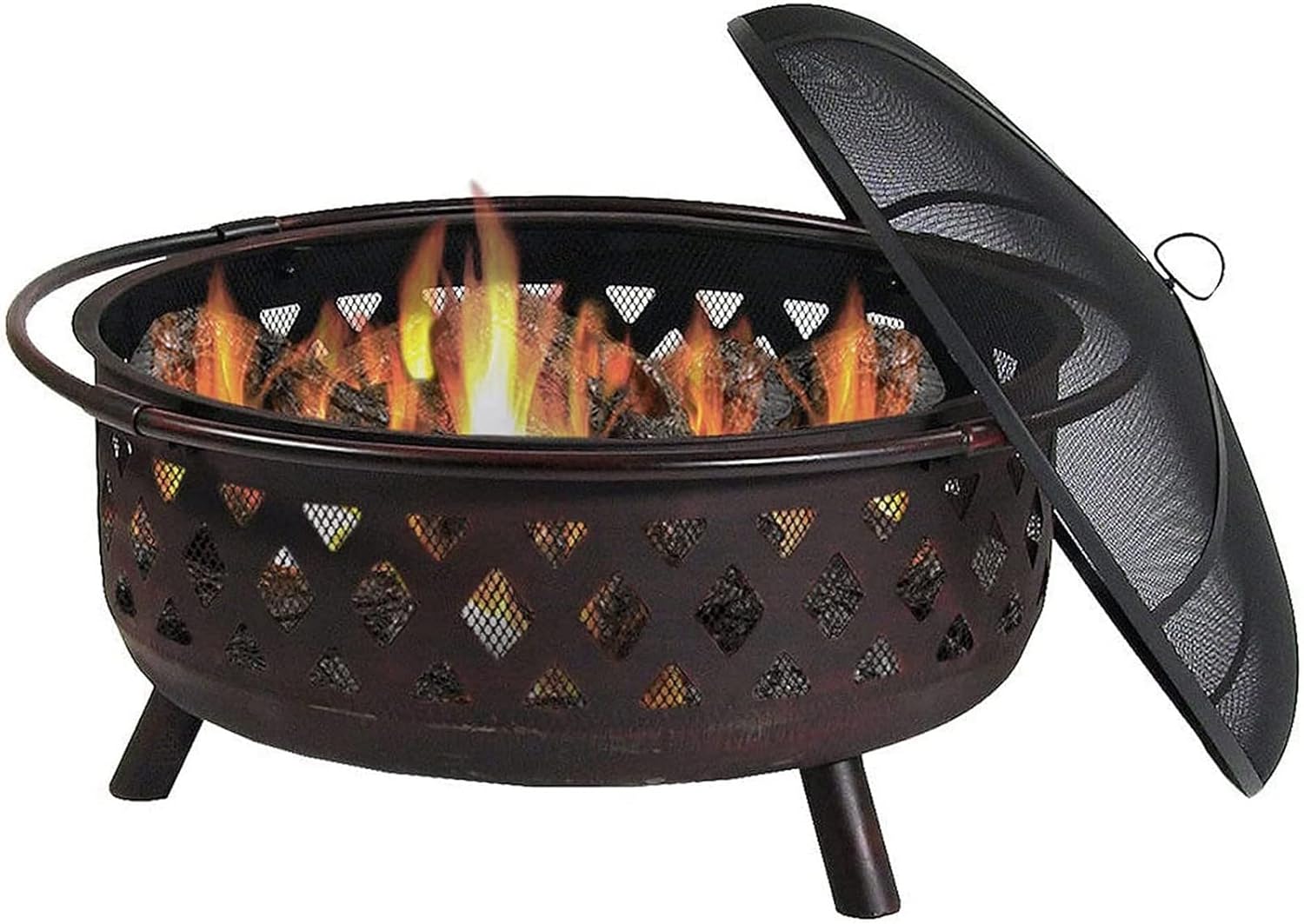 Outdoor Fire Pit Garden Fire Pit, Large Bonfire Wood Burning Patio & Backyard Round Firepit for Outside with Spark Screen and Poker, Great for Outdoor and Patio Grill Barbecue Rack
