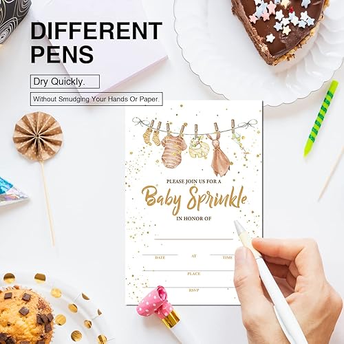 Vista 4 de Juego de 20 invitaciones boho para bebé con sobres, ropa de bebé, género neutro, invitaciones para fiesta de ducha