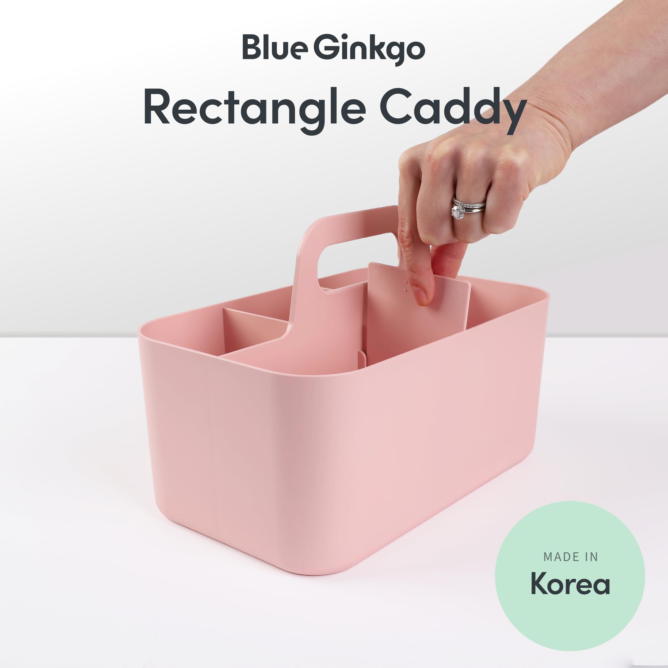 BLUE GINKGO Stackable Organizer Caddy Korean-Made Portable Tote for Bathroom Office Crafts or School Supplies Rectangle Pink — view 2