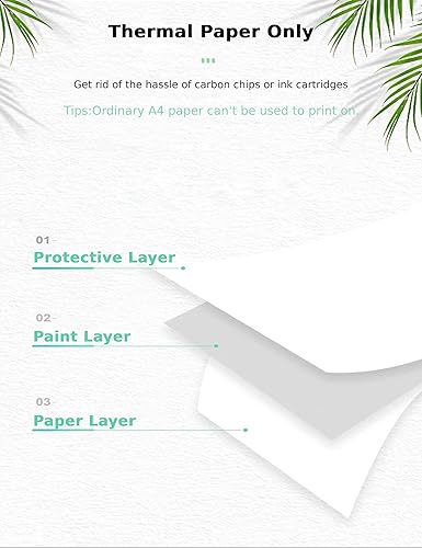 Miniatura 4 de Bewinner Mini impresora A4 - Bluetooth 5.2 200 ppp impresora térmica portátil sin tinta, máquina de impresión recargable USB con 7 tamaños de