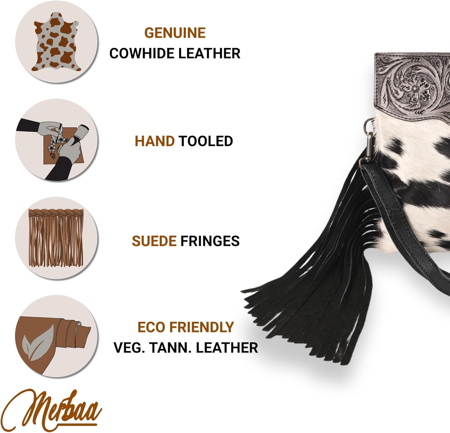 Merbaa Women Natural Cowhide Leather Crossbody Sling Bag With Adjustable Detachable Strap | Shoulder Bag | Handbag - Image 3