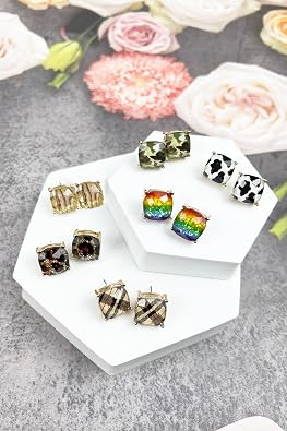 Sparkly Color Glass Post Earrings - Cushion Cut Solid, Square Lever, Round, Semi Precious Glitters Epoxy, For Women