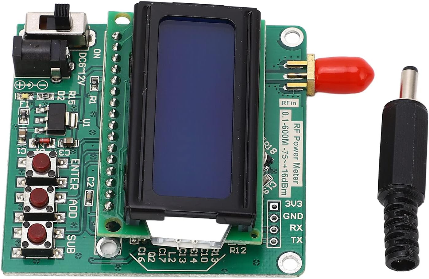 – RF Power Meter Digital Display Settable Power Attenuation Logarithmic Detector Amplifiers 75 to 16dBm 6 to 12 VDC for RF Engineers Technicians PCB Material