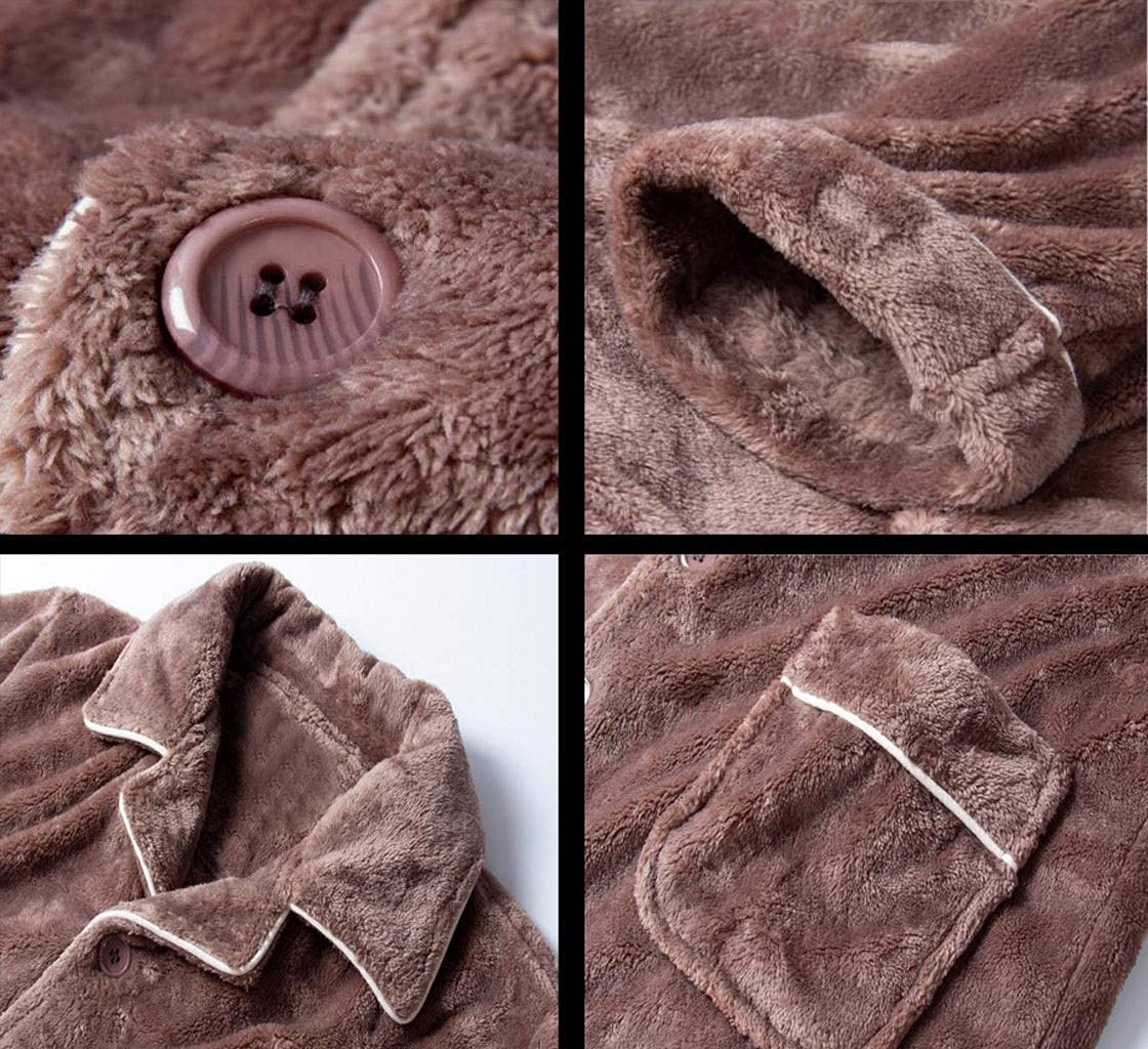Pijamas Pijama para Hombre, Pijamas,Mobiliario for el hogar de Franela Gruesa y cálida de otoño e Invierno,Solapa de Color sólido con un cómodo Conjunto de Pijama