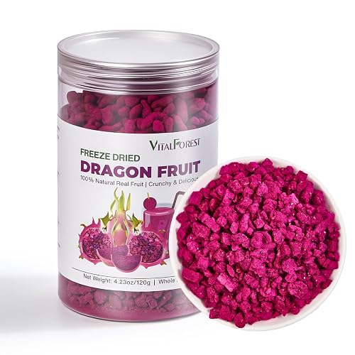 Freeze Dried Dragon Fruit Cubes – 4.23oz (120g) 100% Red Dragon Fruit (Pitaya) Chunks, Crunchy Dehydrated Dragonfruit for Smoothies, Baking, Drinks & Snacking – No Sugar Added - Dried Dragon Fruit