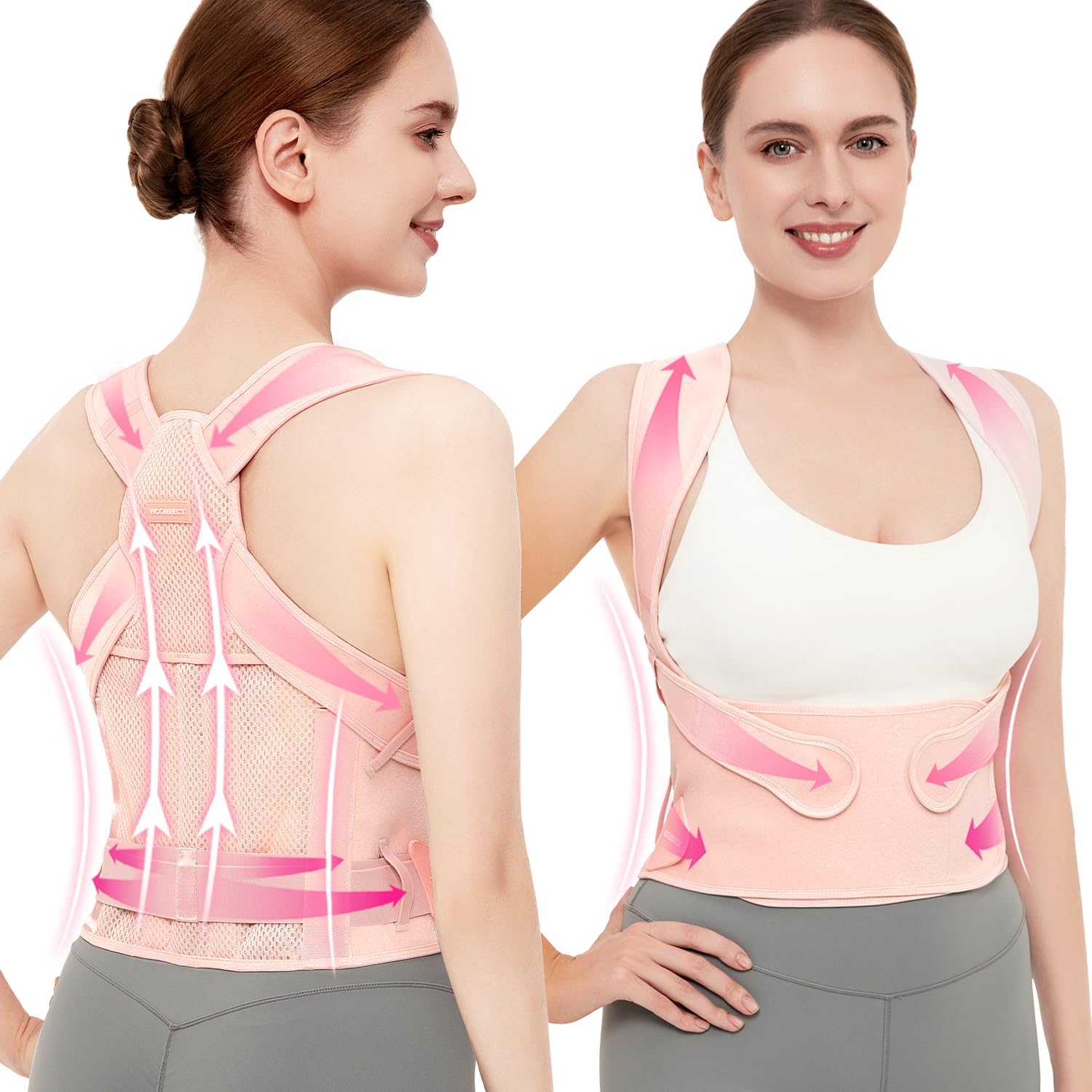 Posture Corrector for Women and Men Support: Back Support Brace - Shoulders Straightener Relieve Upper Back Pain (Pink, Medium)