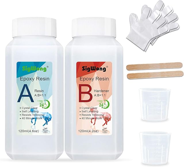 Epoxy Resin Clear Crystal Coating Kit 240ml/8.8oz - 2 Part Casting Resin for Art, Craft, Jewelry Making, River Tables, Bonus gloves, Measuring Cup and wooden sticks