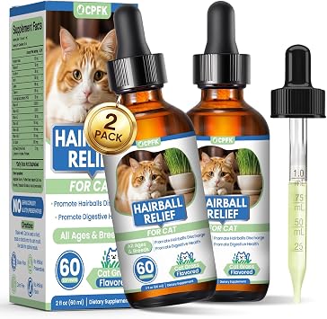 Cat Hairball Remedy Drops, 60 ml 2 fl oz 2 Pack Cat Hair Ball Treatment Furball Control Relief Helps Eliminate and Prevent Hairballs for Indoor Cats Supports Skin and Coat Digestion