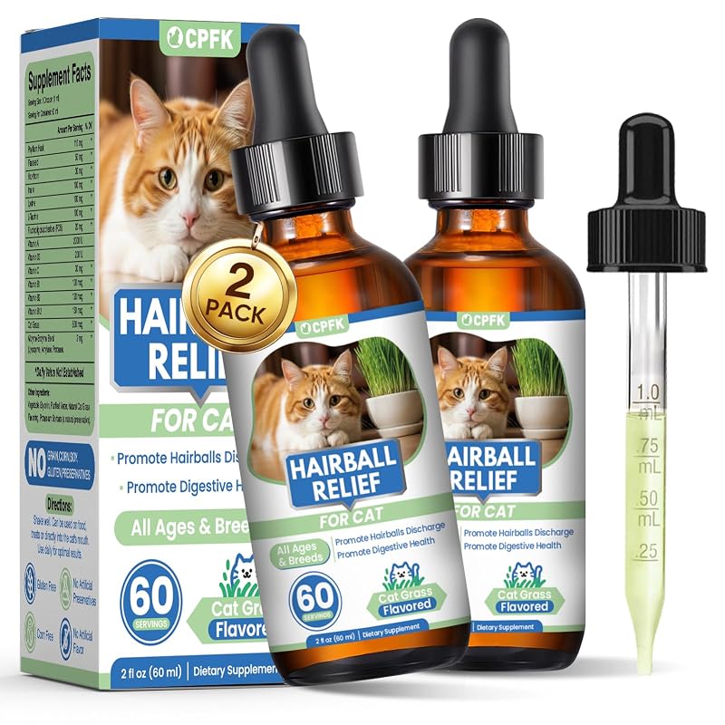 Gotas para Bolas de Pelo em Gatos CPFK com Psyllium, 60 mL, Pacote com 2