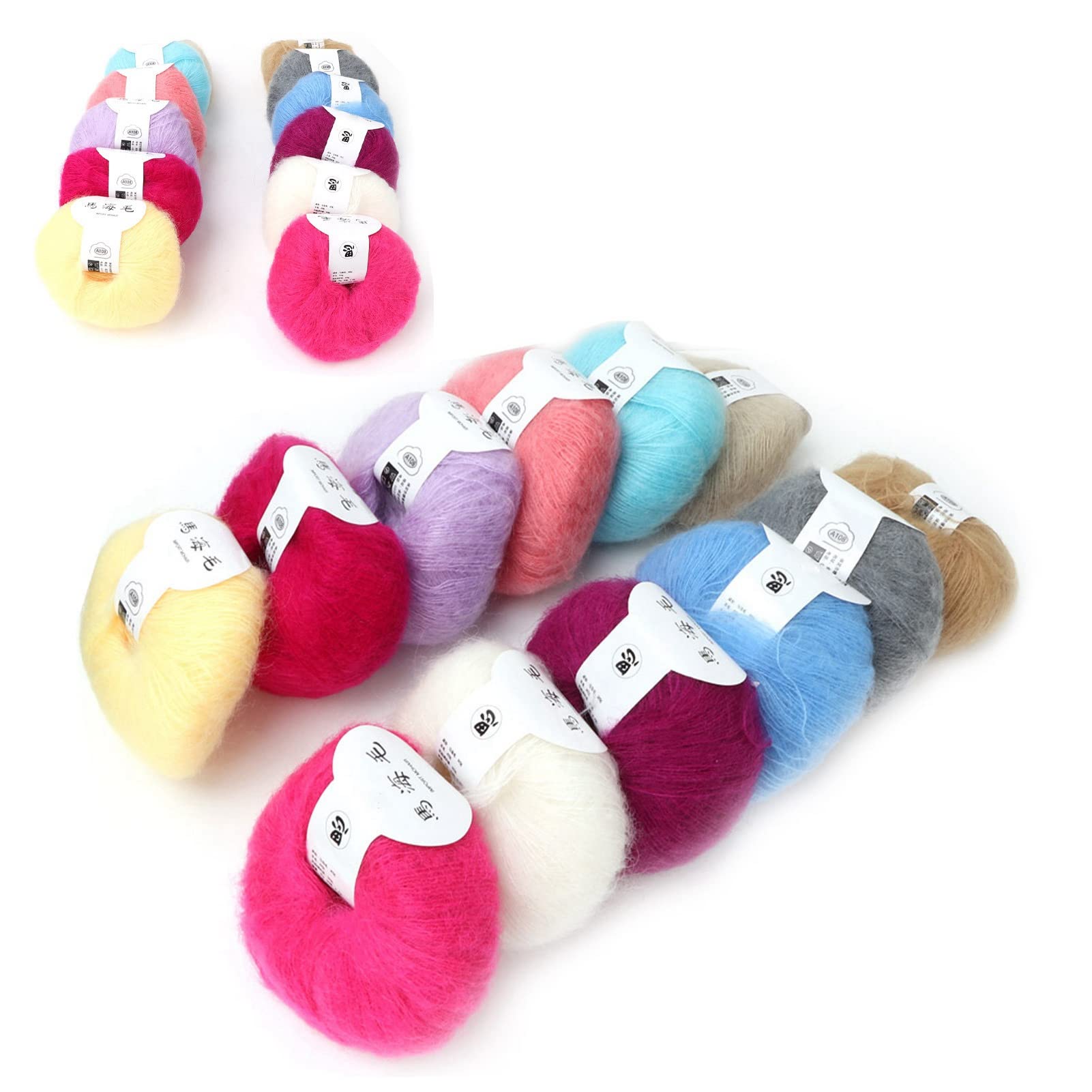 Popolare morbido mohair per maglieria di lana d'angora per maglieria fai da te(12 colors a set)