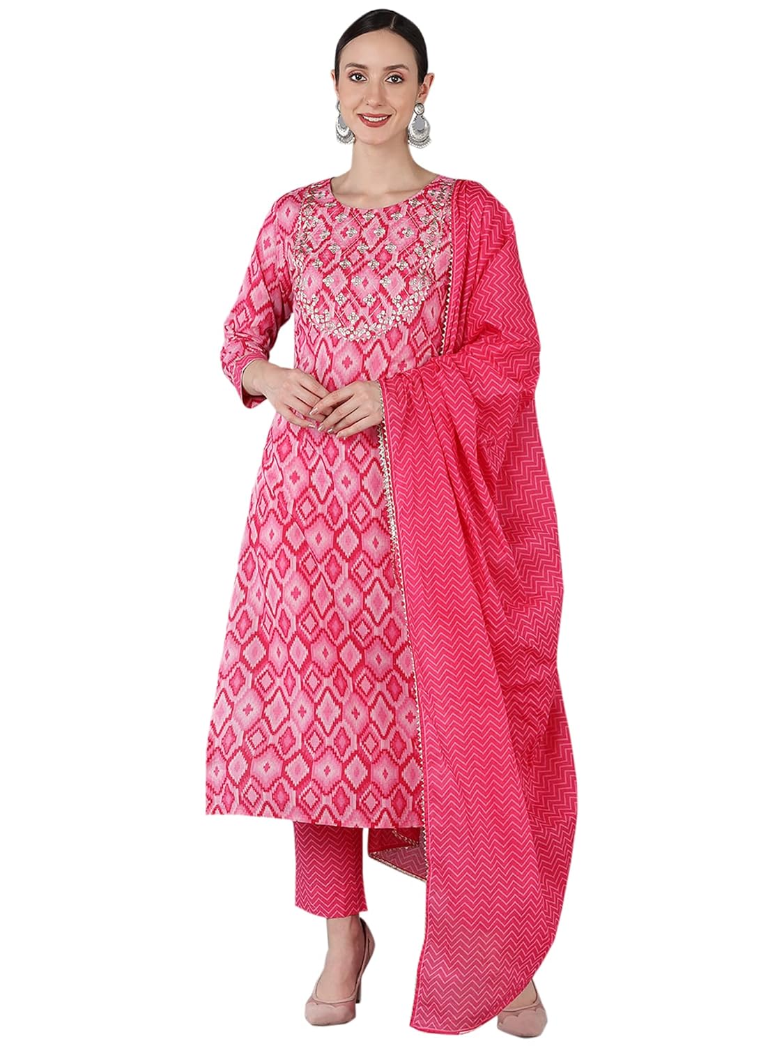 Vaamsi Women’s Cotton Printed Straight Kurta Pant With Dupatta Vaamsi Women’s Cotton Printed Straight Kurta Pant With Dupatta