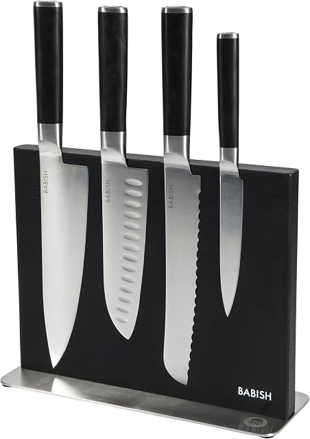 Babish 5-Piece Ensemble de blocs de couteaux de cuisine forgés magnétique – 1.4116 Couvert en acier allemand avec support de couteau magnétique – Couteau de chef professionnel