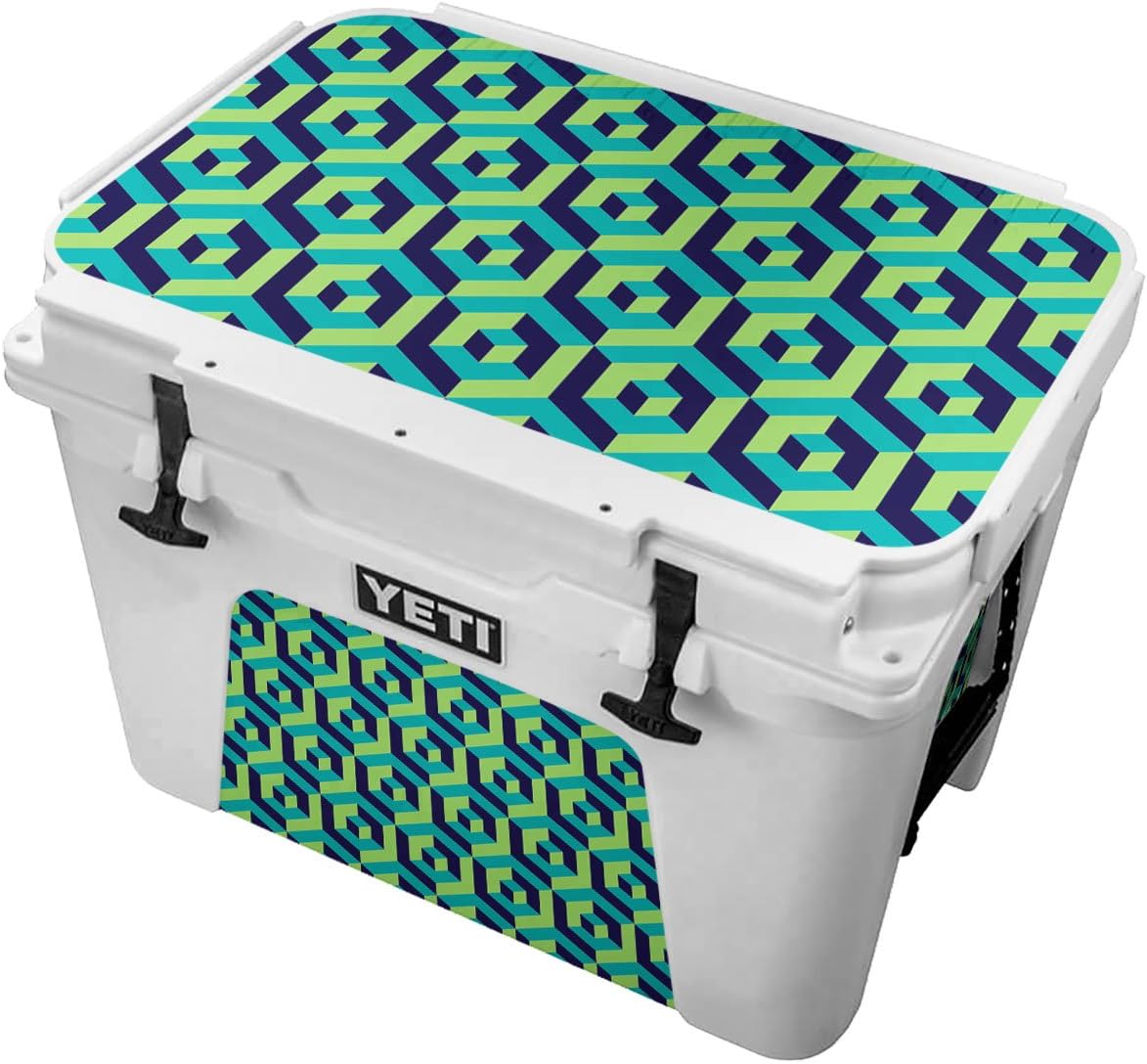 Vibrant Cubes In Green and Turquoise Cutout Skin for the Yeti Tundra 50 Cooler