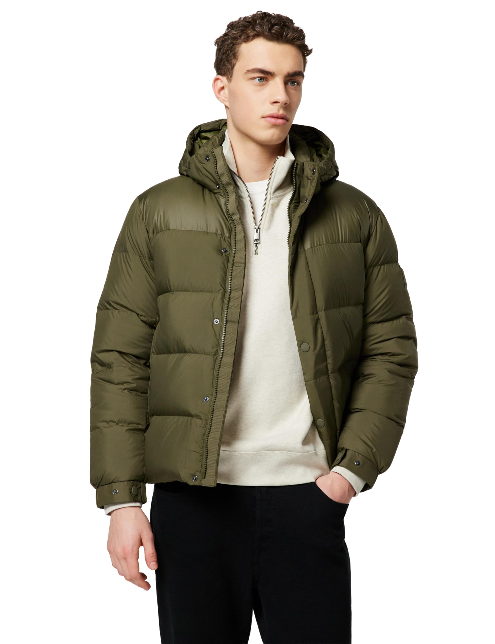 Tommy Hilfiger Men’s Mix Down Hooded Puffer Jacket, Multicolor (Army Green), XL