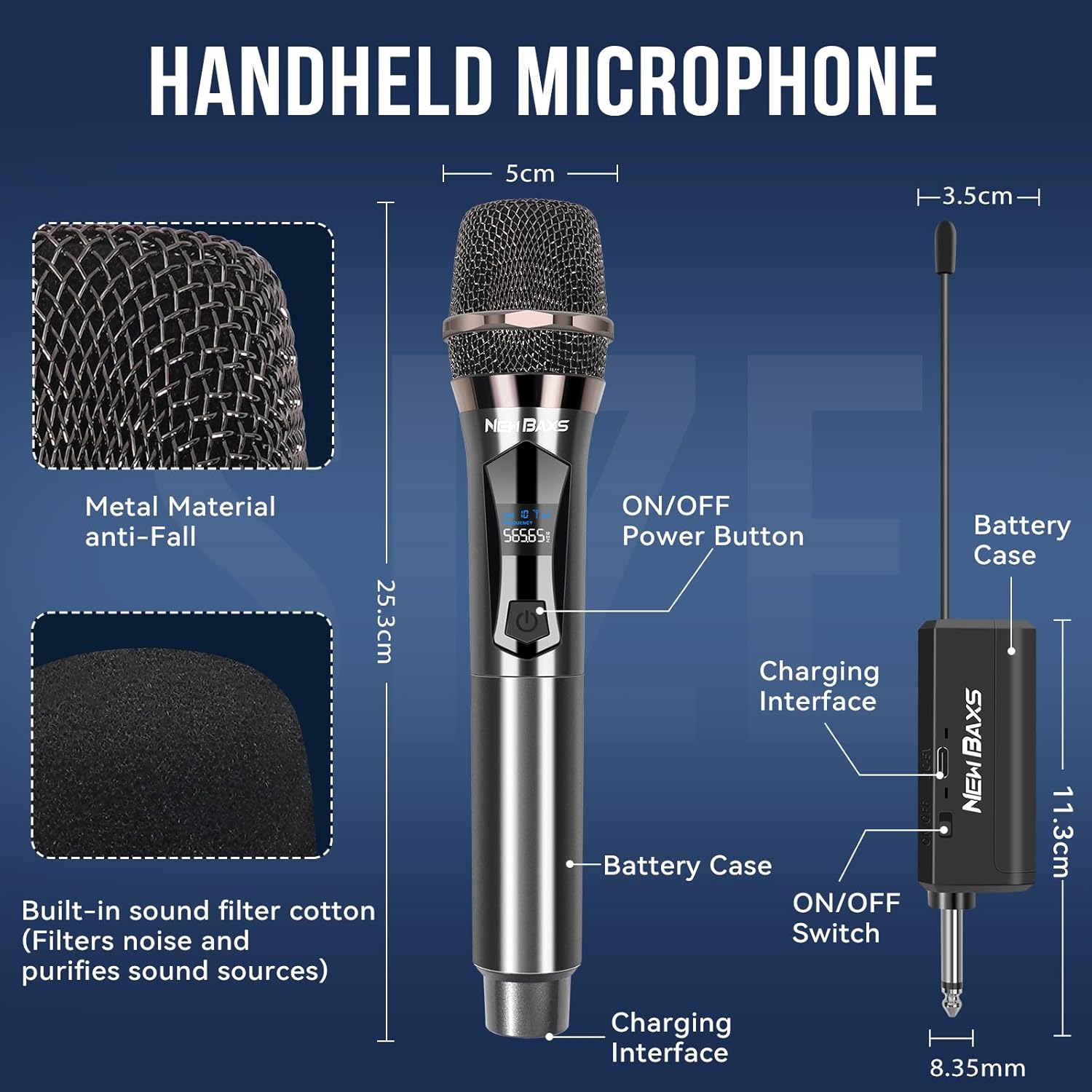 Wireless Microphones,Karaoke Microphone System,NEWBAXS Microfonos Inalambricos with Rechargeable Receiver, Cordless Dynamic Mic Micro or Singing, Wedding, DJ, Party, Speech,Gray - Image 4