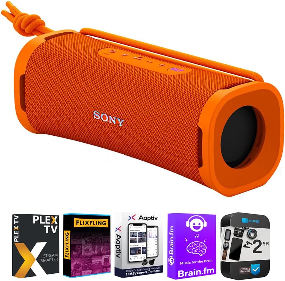 Sony SRSULT10/D Extra BASS Portable Bluetooth Speaker 2024 Orange Bundle with Tech Smart USA Audio Entertainment Essentials Bundle and 2 YR CPS Enhanced Protection Pack Sony SRSULT10/D Extra BASS Portable Bluetooth Speaker 2024 Orange Bundle with Tech Smart USA Audio Entertainment Essentials Bundle and 2 YR CPS Enhanced Protection Pack