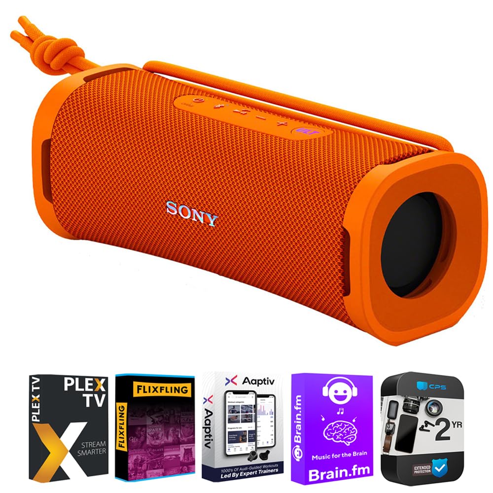 Sony SRSULT10/D Extra BASS Portable Bluetooth Speaker 2024 Orange Bundle with Tech Smart USA Audio Entertainment Essentials Bundle and 2 YR CPS